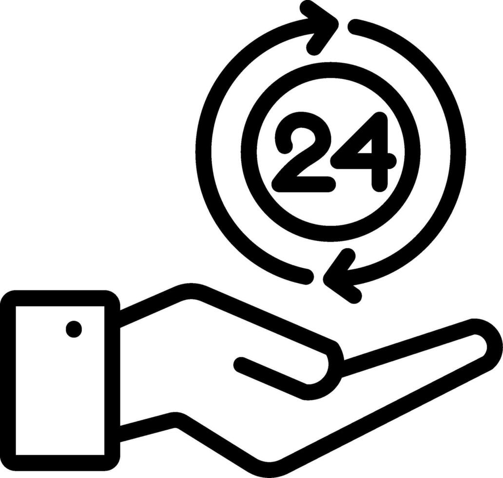A hand holding a 24 hour clock with a 24 hour clock icon vector