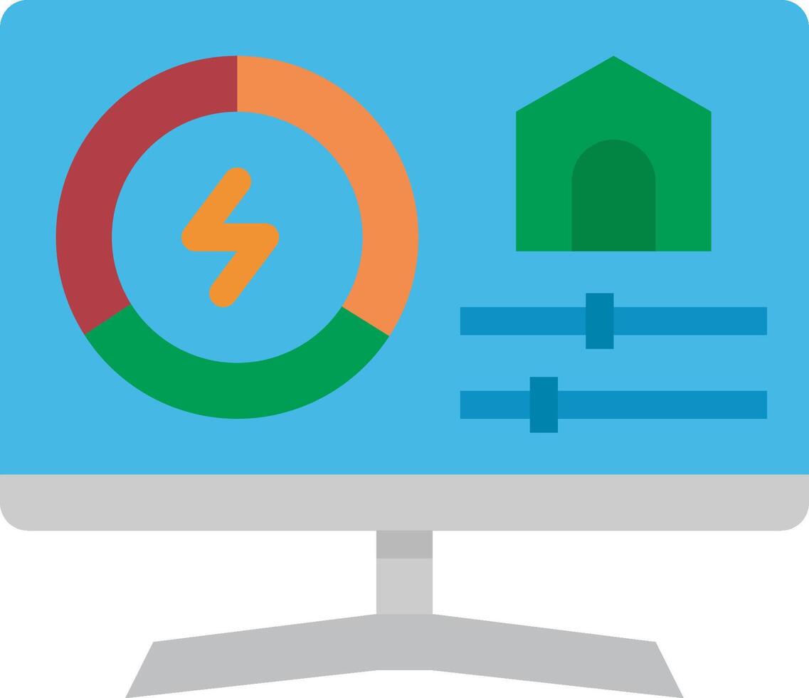A computer monitor with a house and a battery icon vector