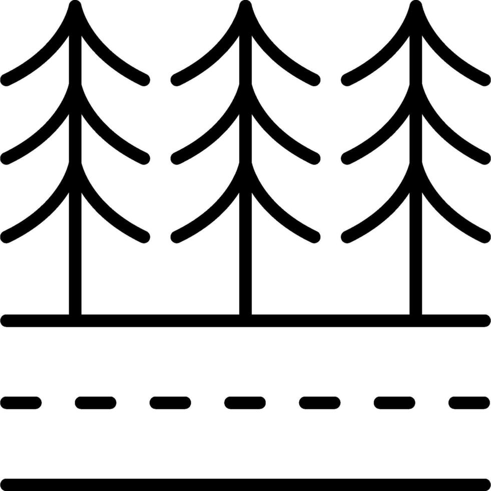 A black and white illustration of trees and a road vector