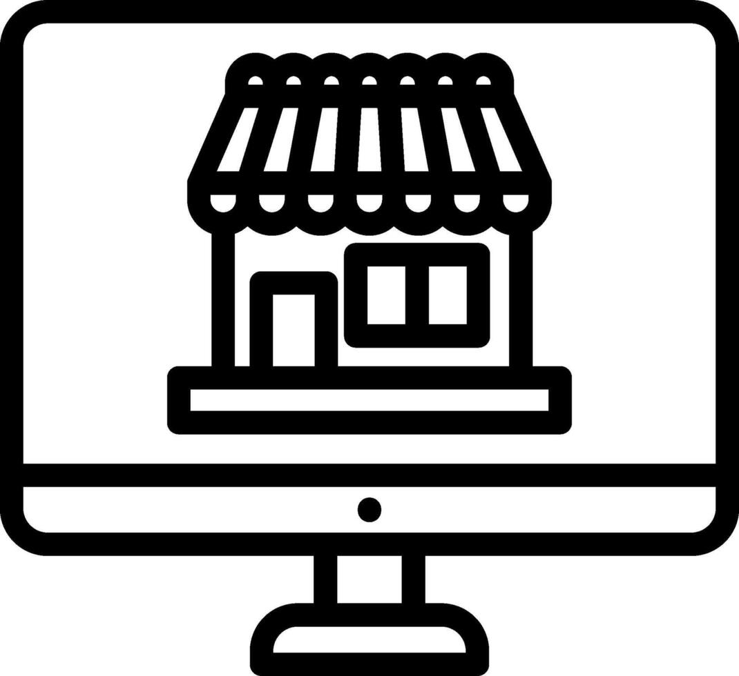 A computer monitor with a black and white image of a store vector
