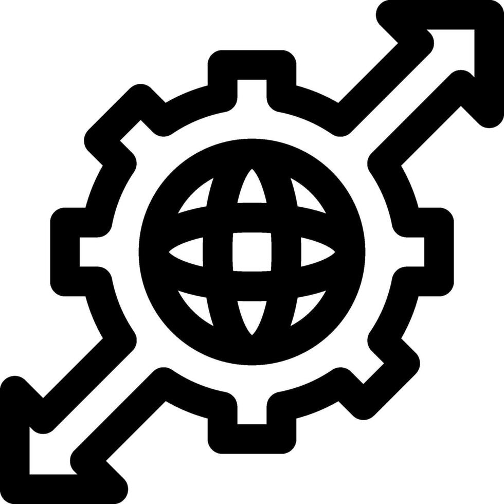 A black and white icon of a gearwheel and globe vector