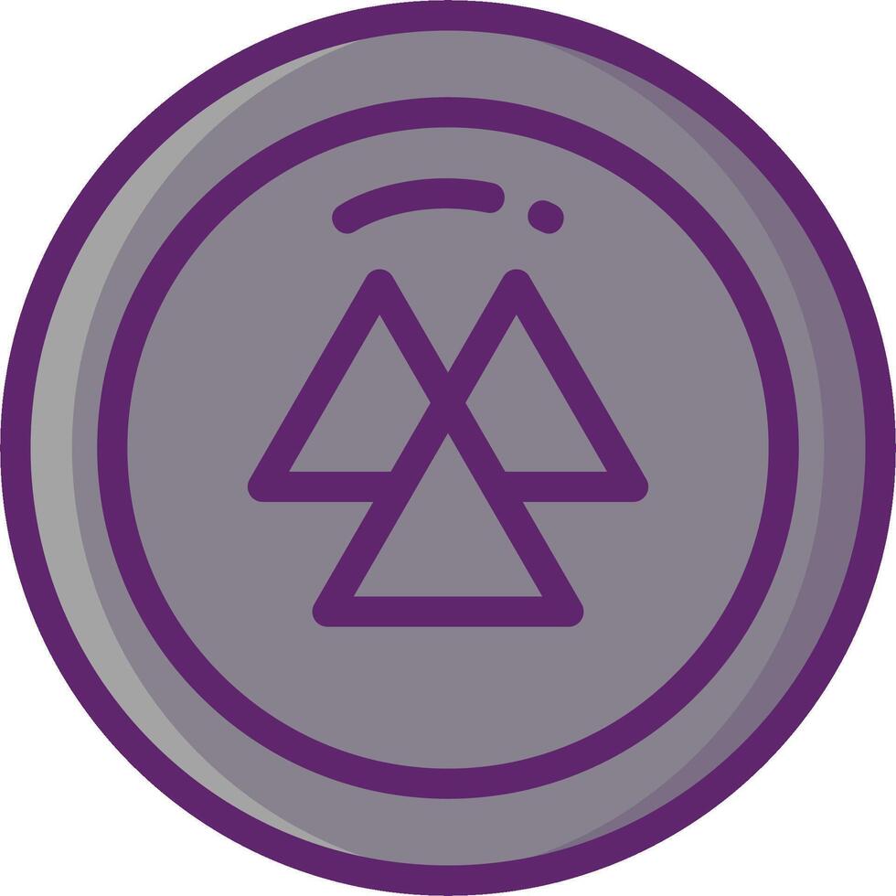 A purple and gray icon of a triangle vector