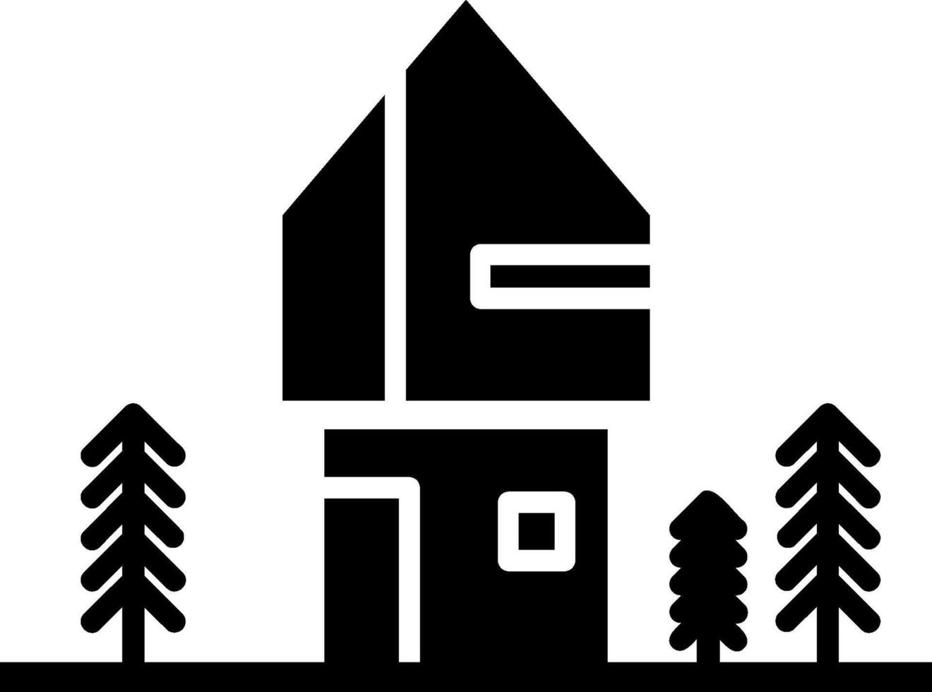 A black and white logo of a house with trees vector