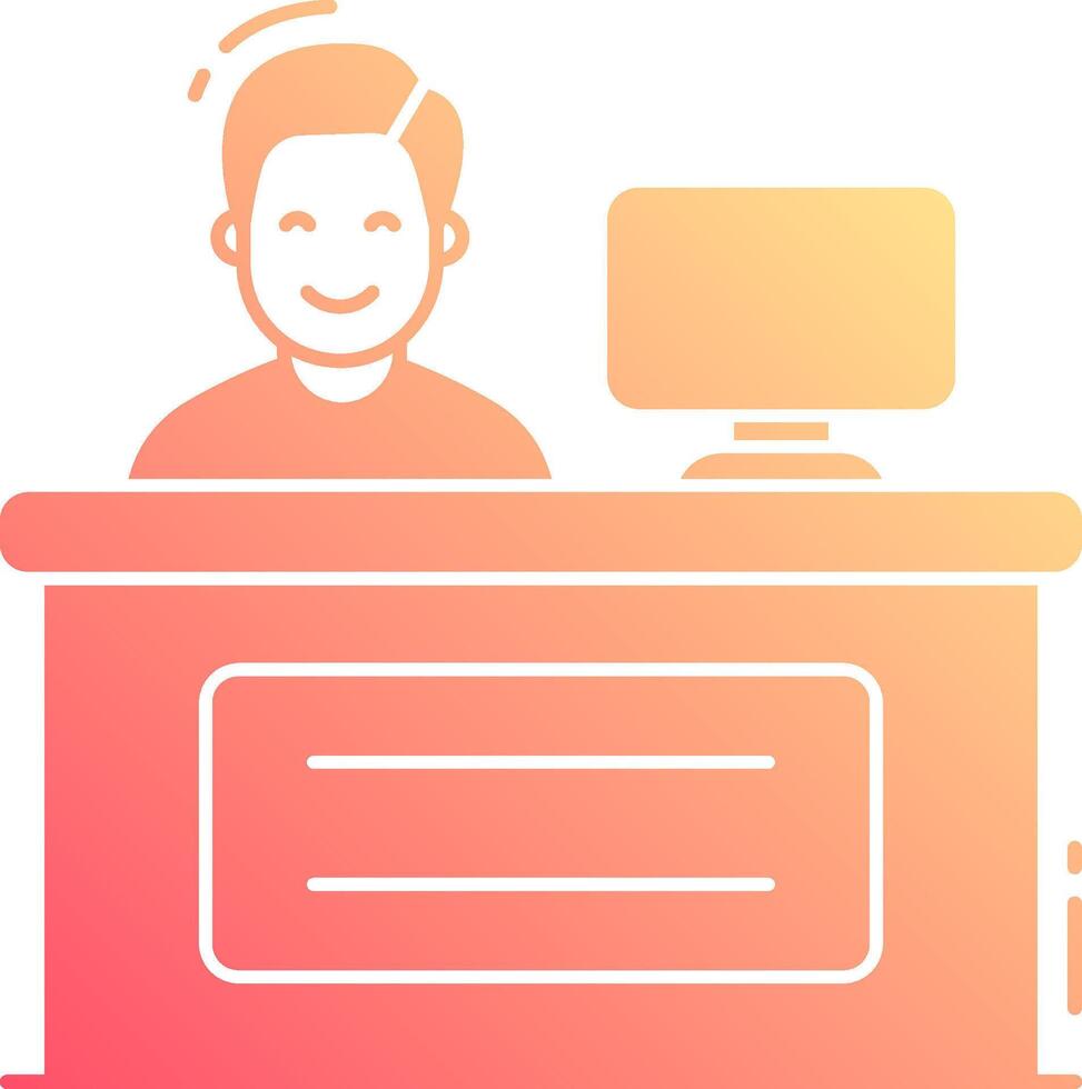 A man is sitting at a desk with a computer vector