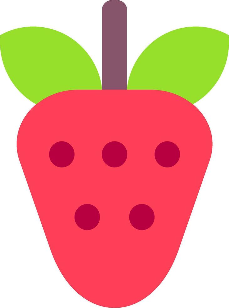A strawberry with green leaves and a red stem vector