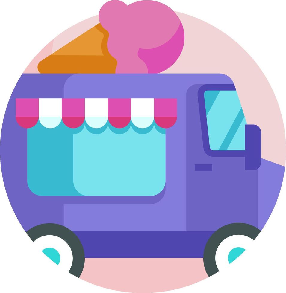 An ice cream truck with a pink umbrella vector