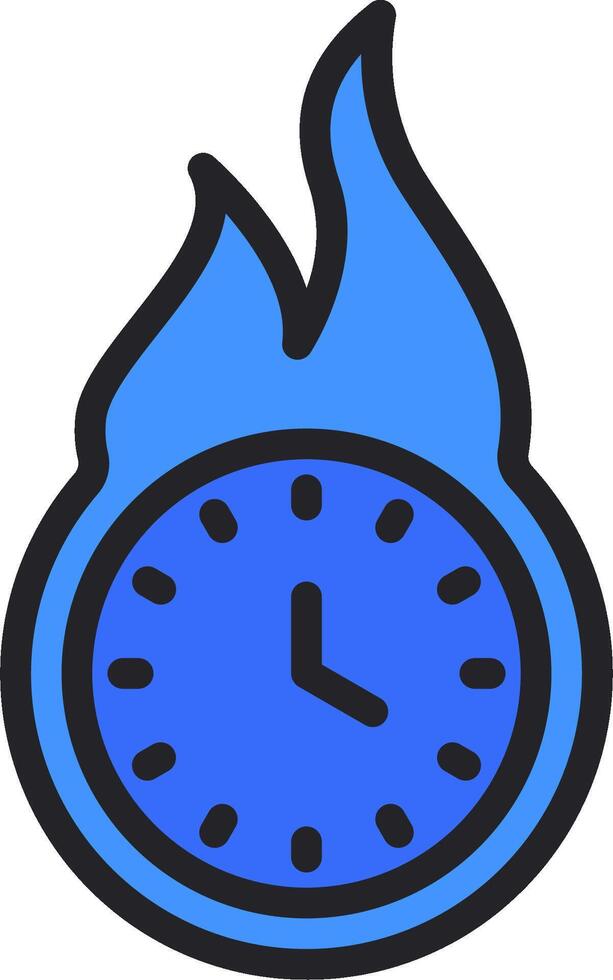 A blue clock with a flame on it vector
