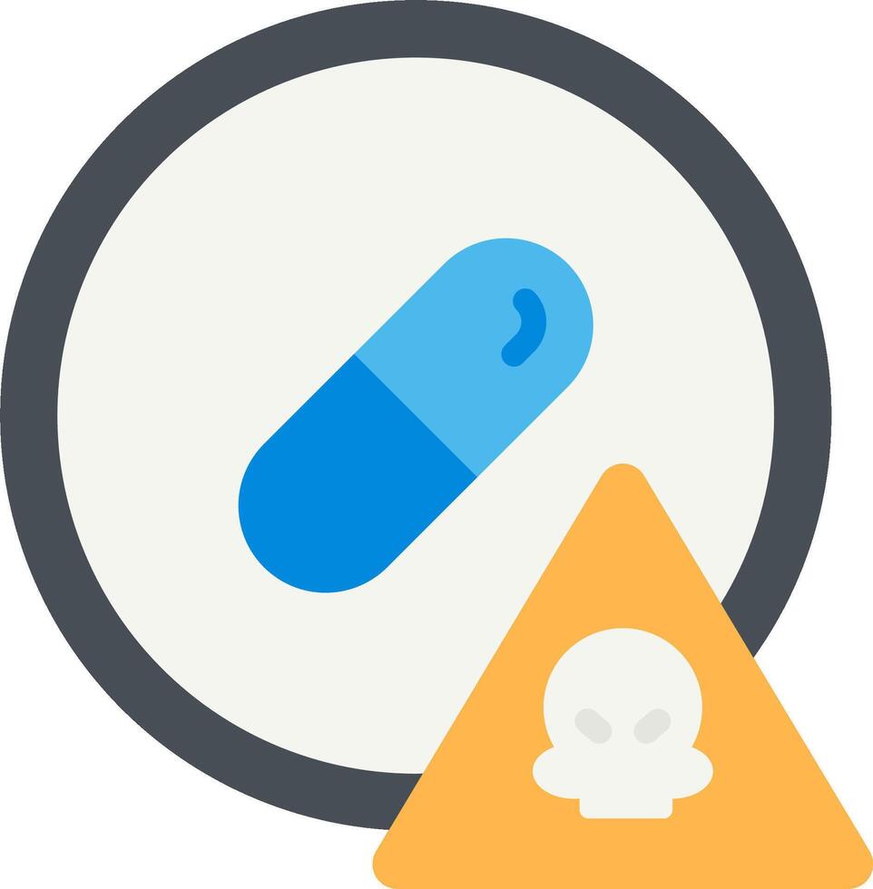 A pill and a skull icon next to a warning sign vector