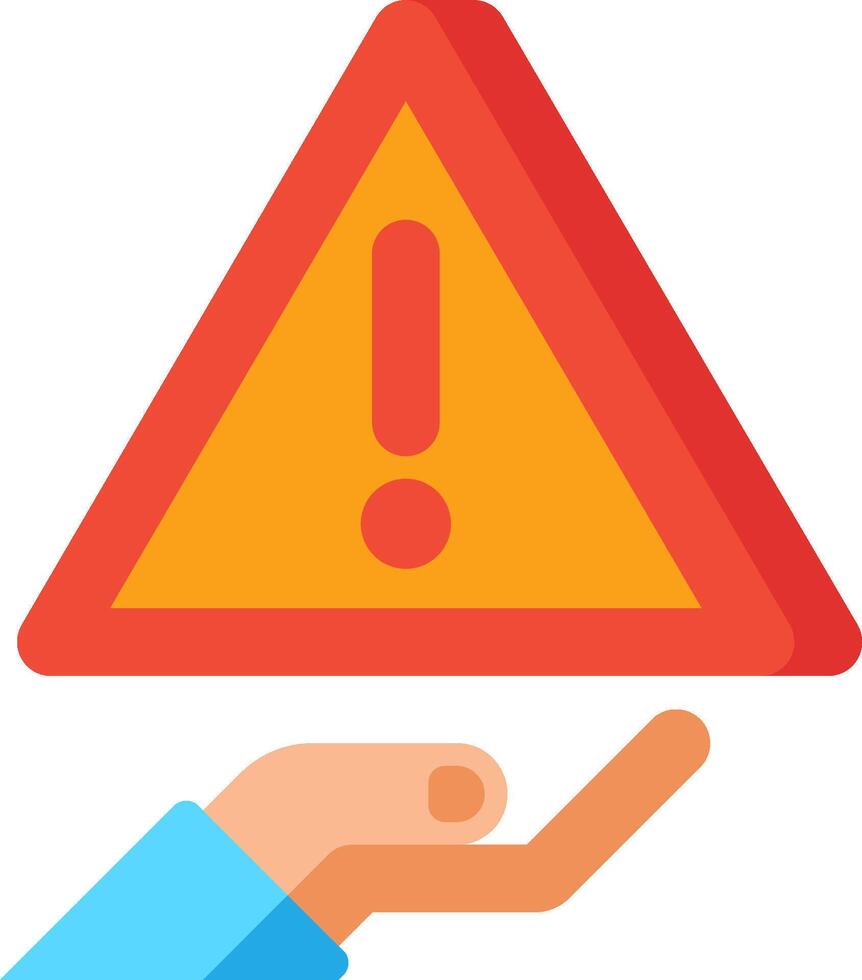 A hand holding a warning sign over a white background vector
