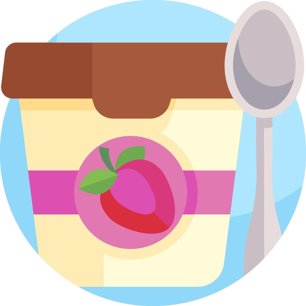 A jar of yogurt with a spoon and strawberry vector