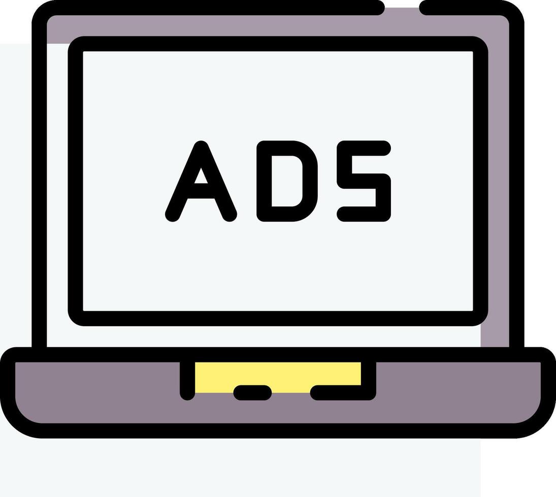An ad on a laptop screen with the word ads vector