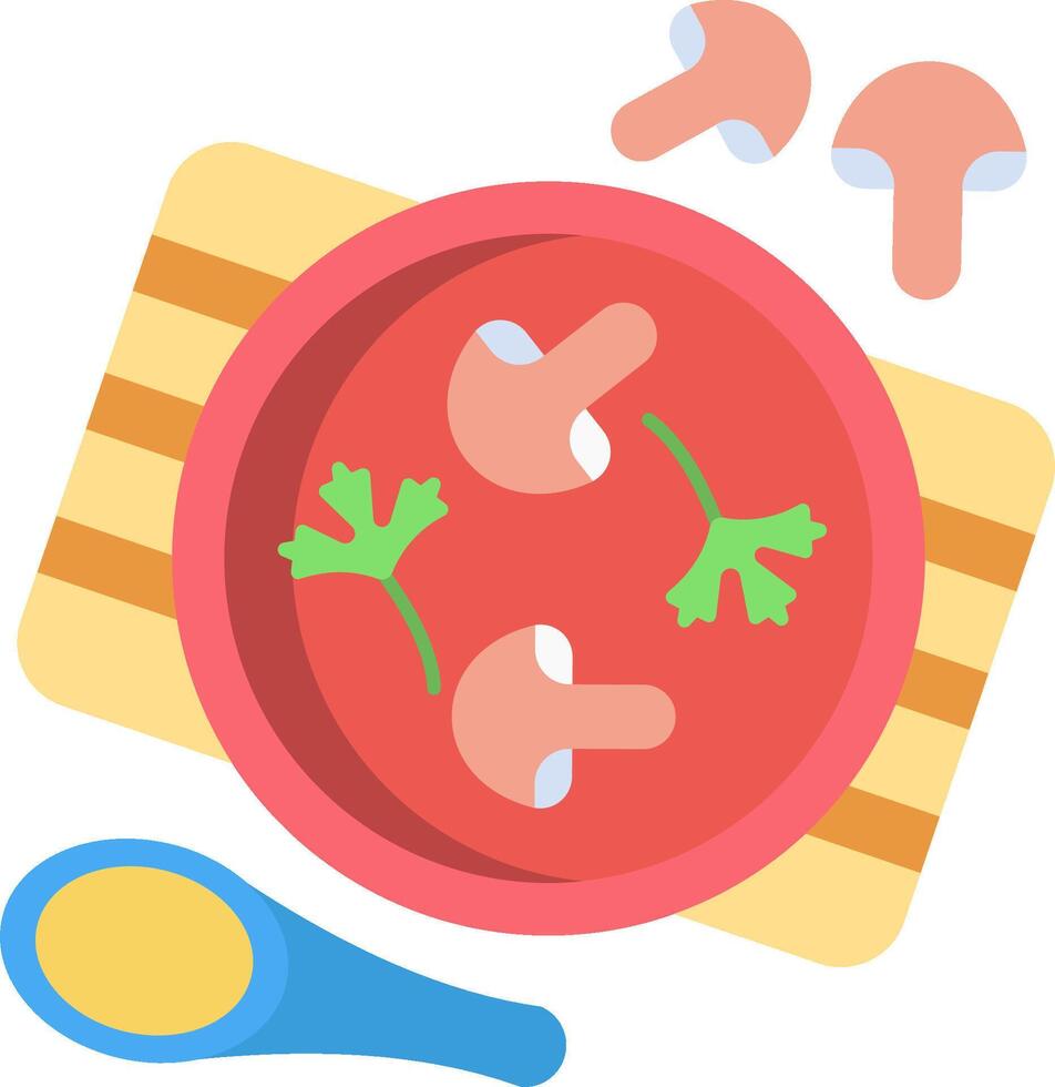 A bowl of soup with mushrooms and herbs vector