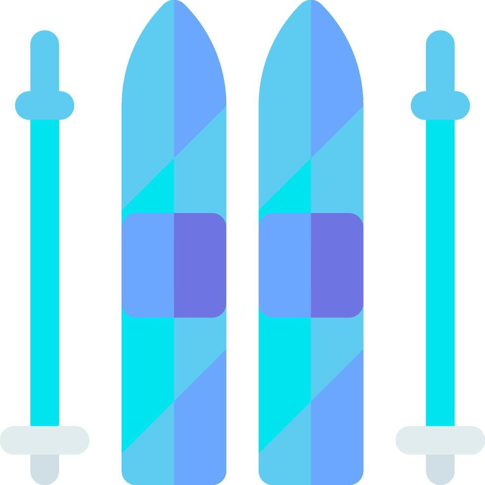 Two blue skis with poles on a white background vector