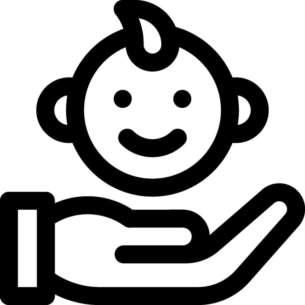 A black and white icon of a baby holding a hand vector