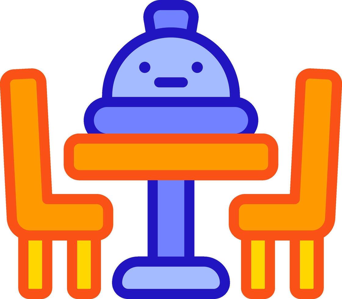 A cartoon table with two chairs and a plate vector