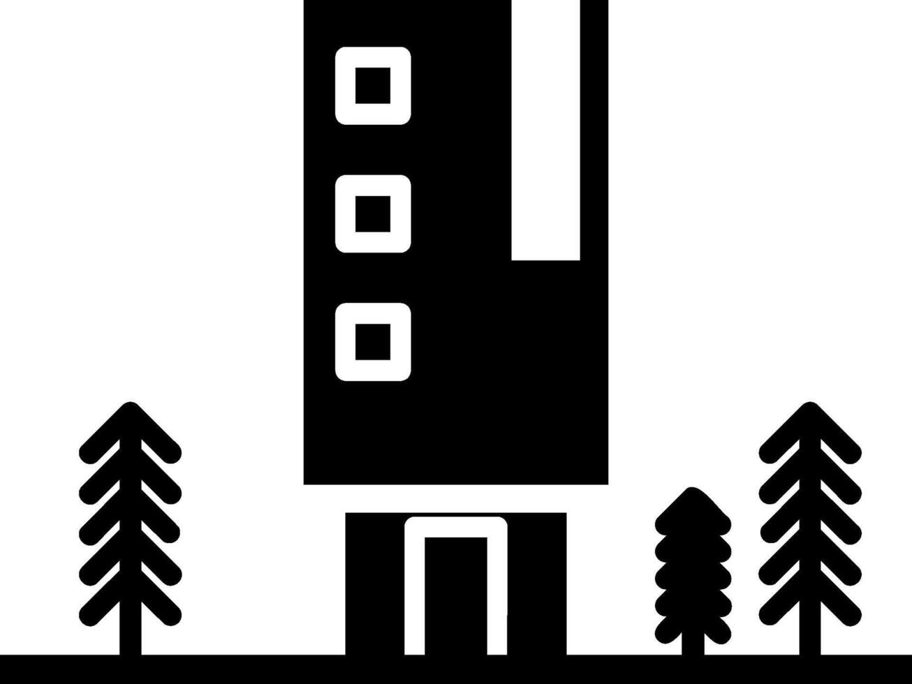 A black and white illustration of a tall building vector