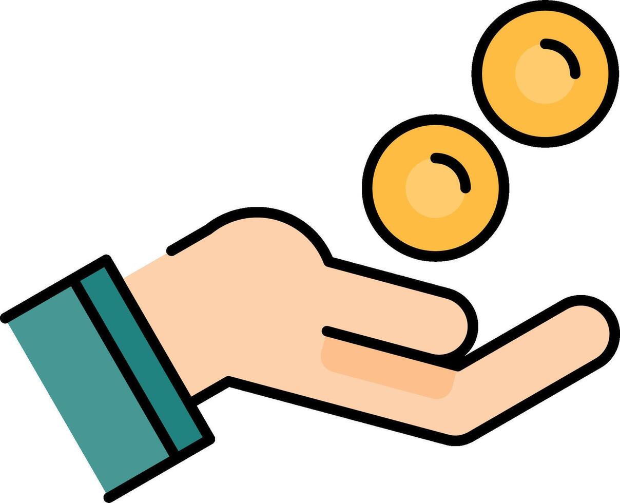Hand giving coins to another person vector