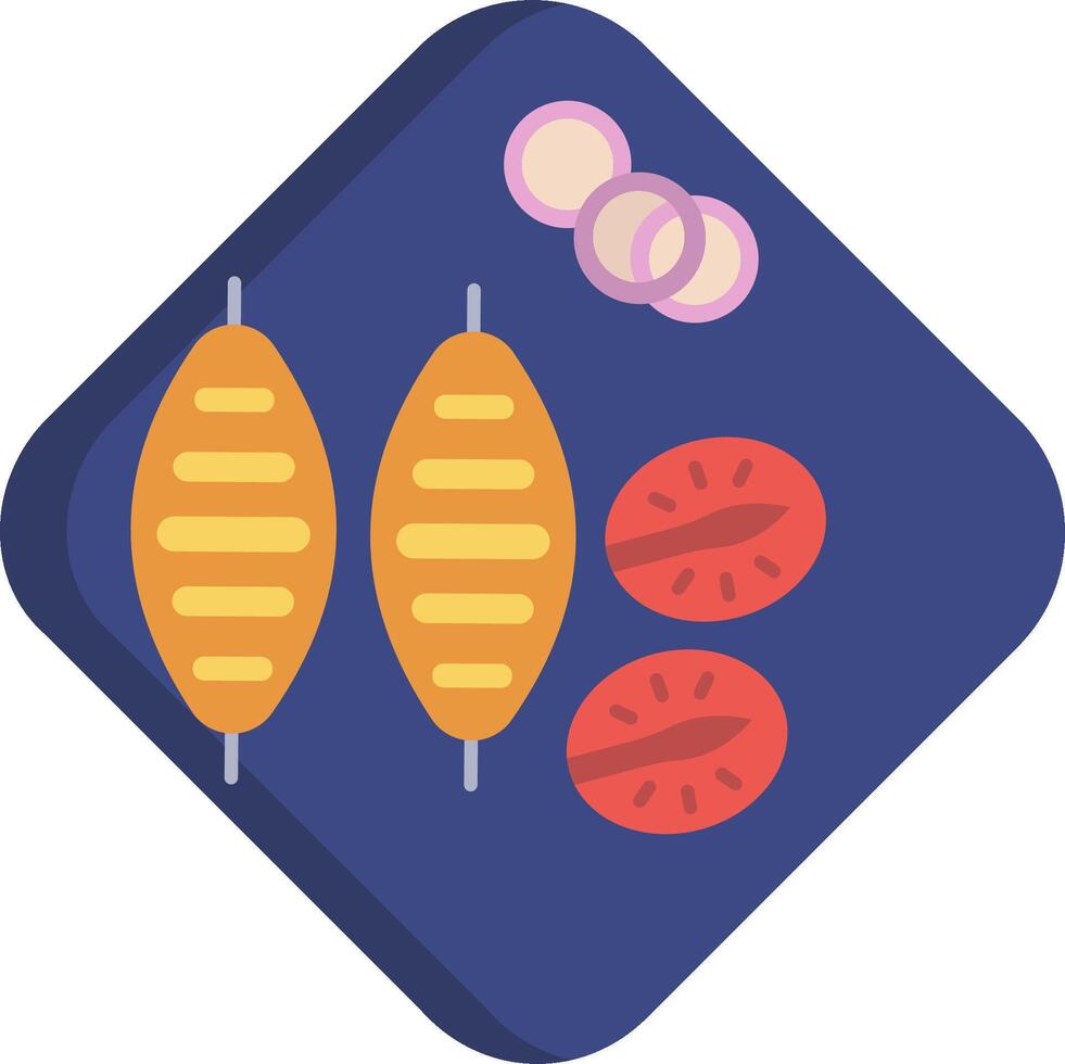 A flat icon of a grill with tomatoes and onions vector