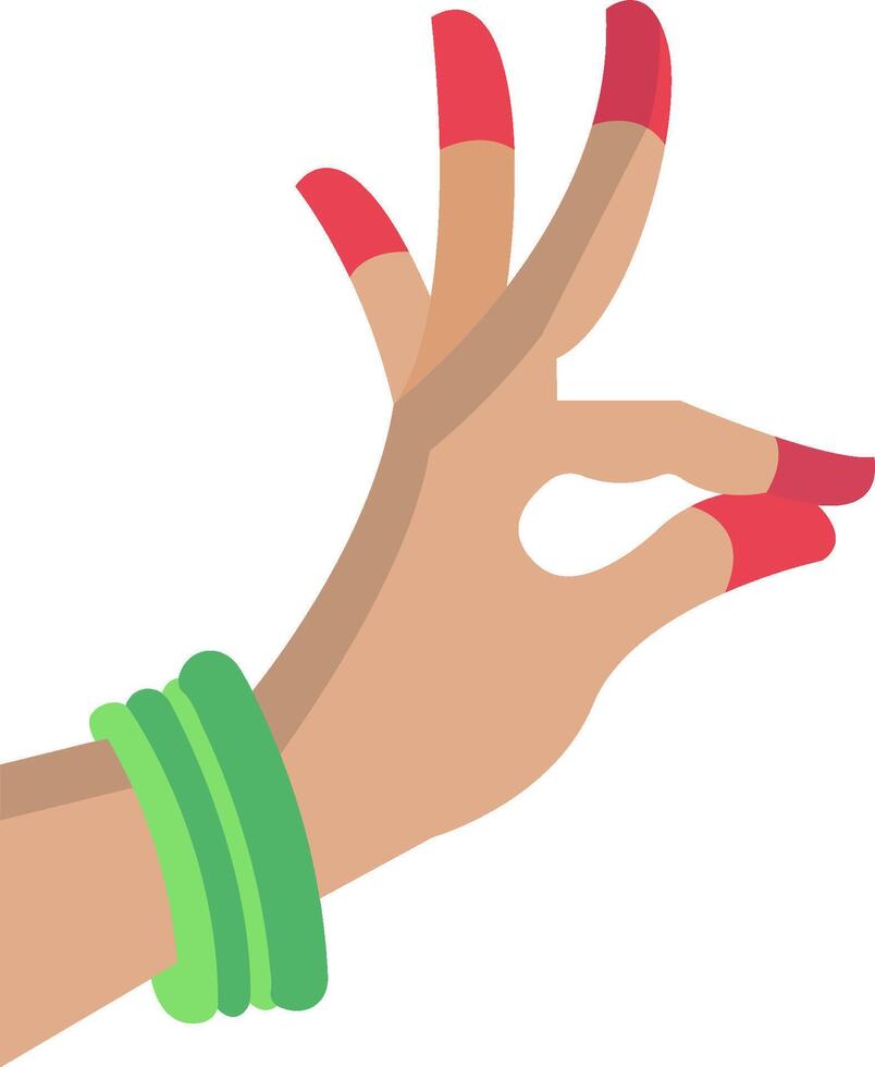 A hand with red nails and green bracelet vector