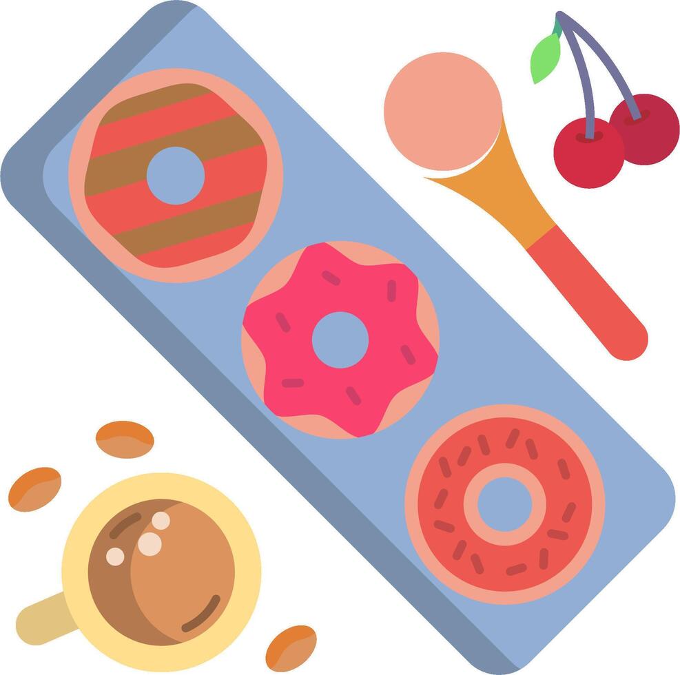 A tray with donuts, coffee and a cup of milk vector