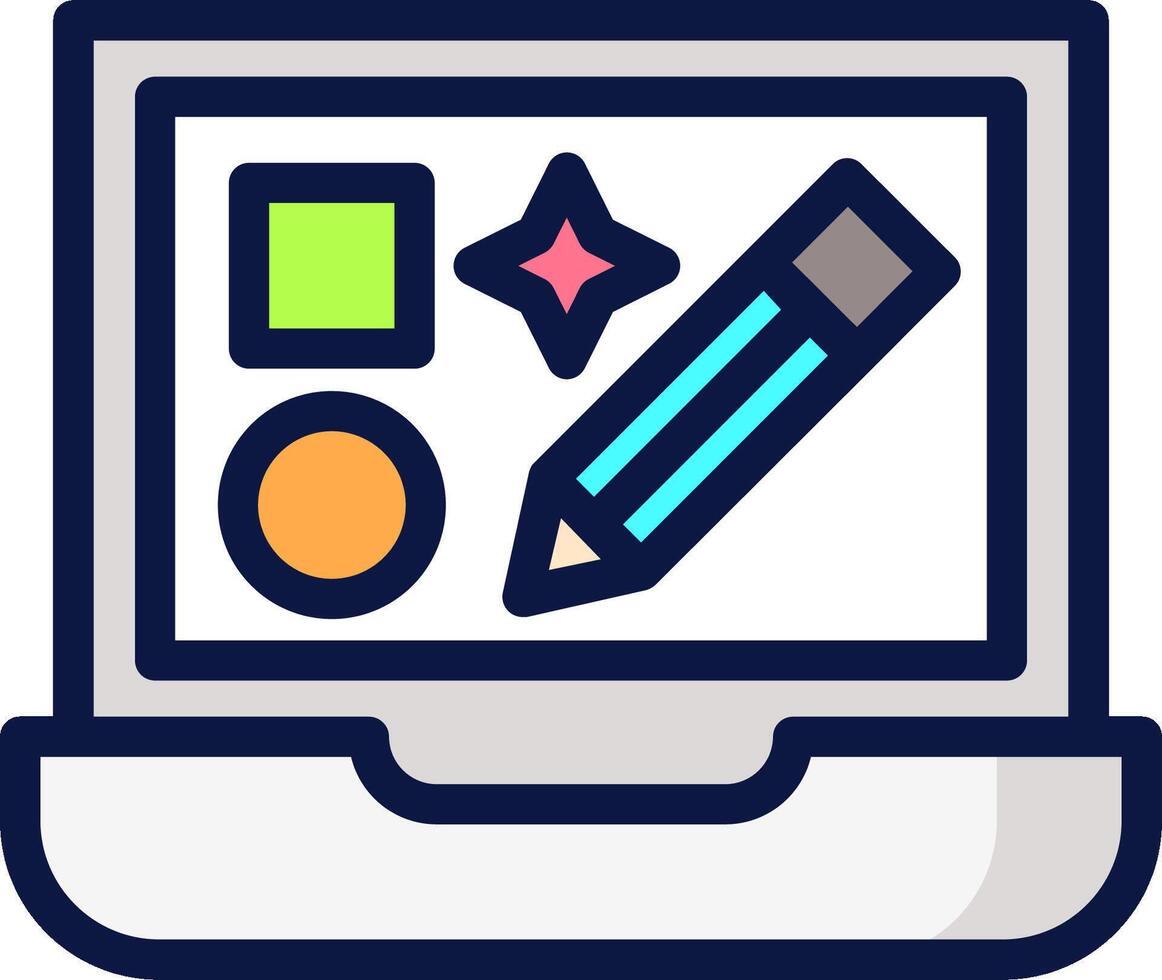 A laptop with a pencil and a computer screen vector