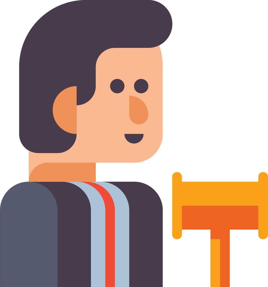 A man holding a gavel and standing in front of a white background vector