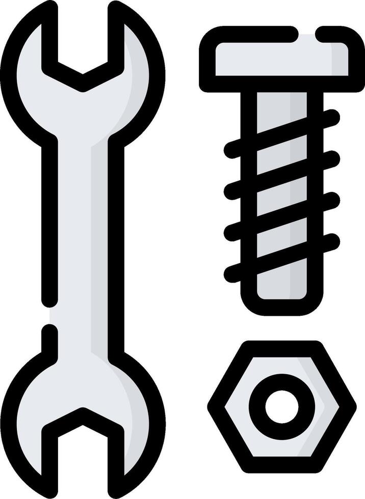 A wrench and nut are shown in a flat design vector