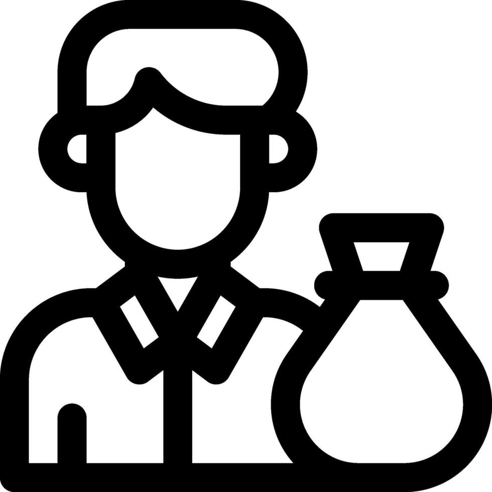 A black and white icon of a man holding a bag vector