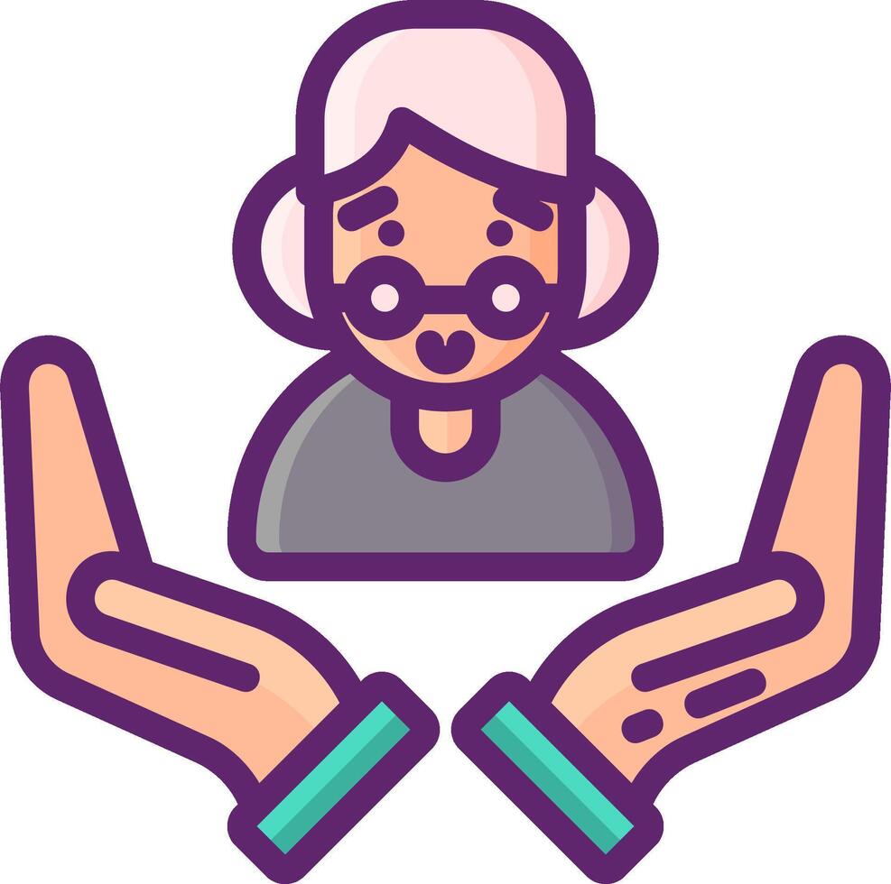 An elderly woman with glasses and a hand holding two hands vector