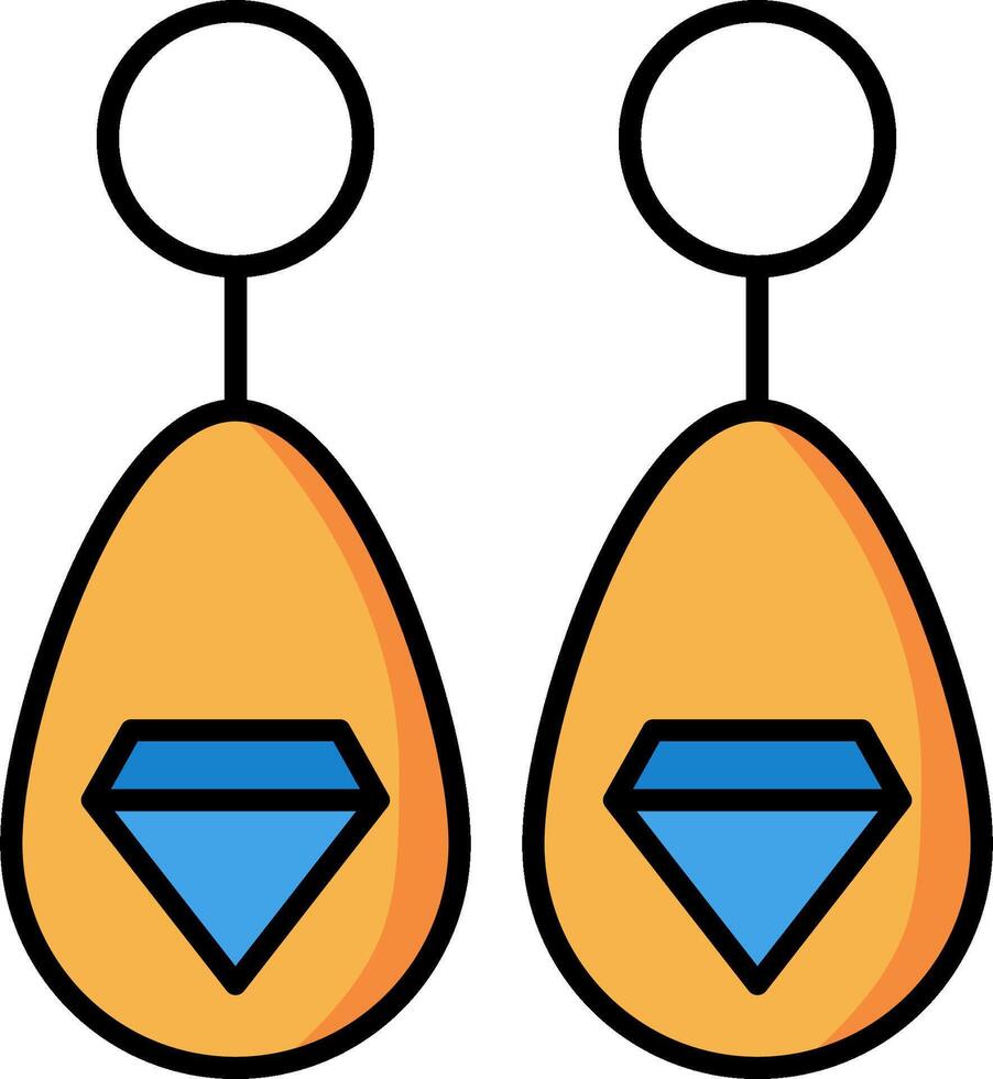Two earrings with a blue diamond on one side and a yellow diamond on the other vector