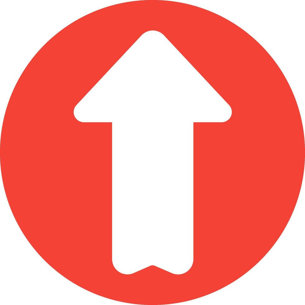 A red circle with an arrow pointing up vector