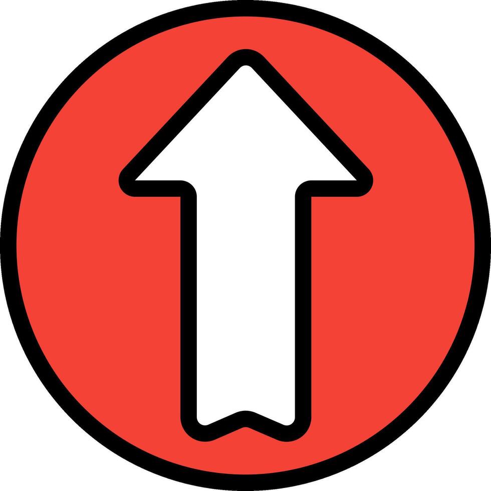 A red and white arrow pointing up in a circle vector