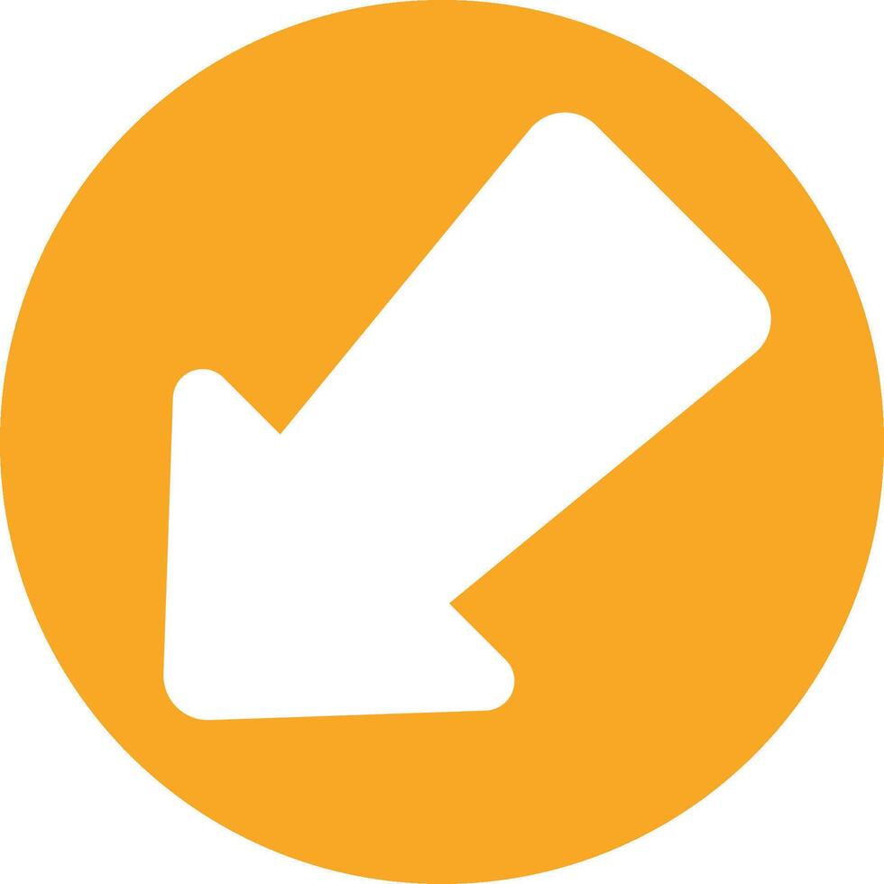 A white arrow pointing down in an orange circle vector