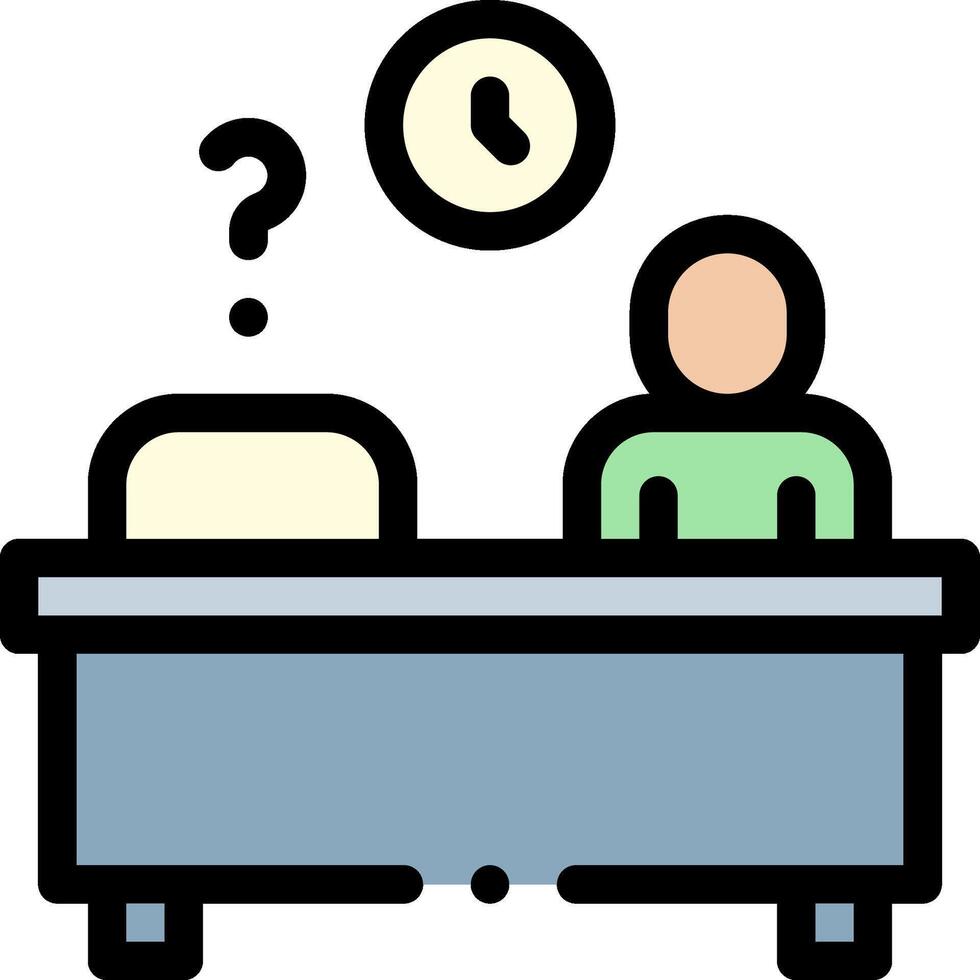 A man sitting at a desk with a clock above it vector