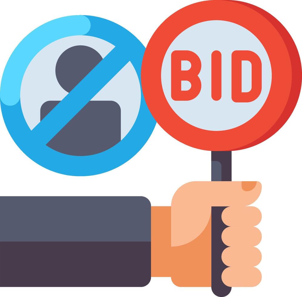 A hand holding a bid sign and a sign that says no bid vector