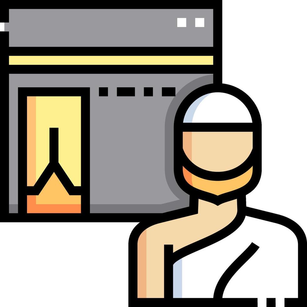 A man in a white robe standing next to a computer vector