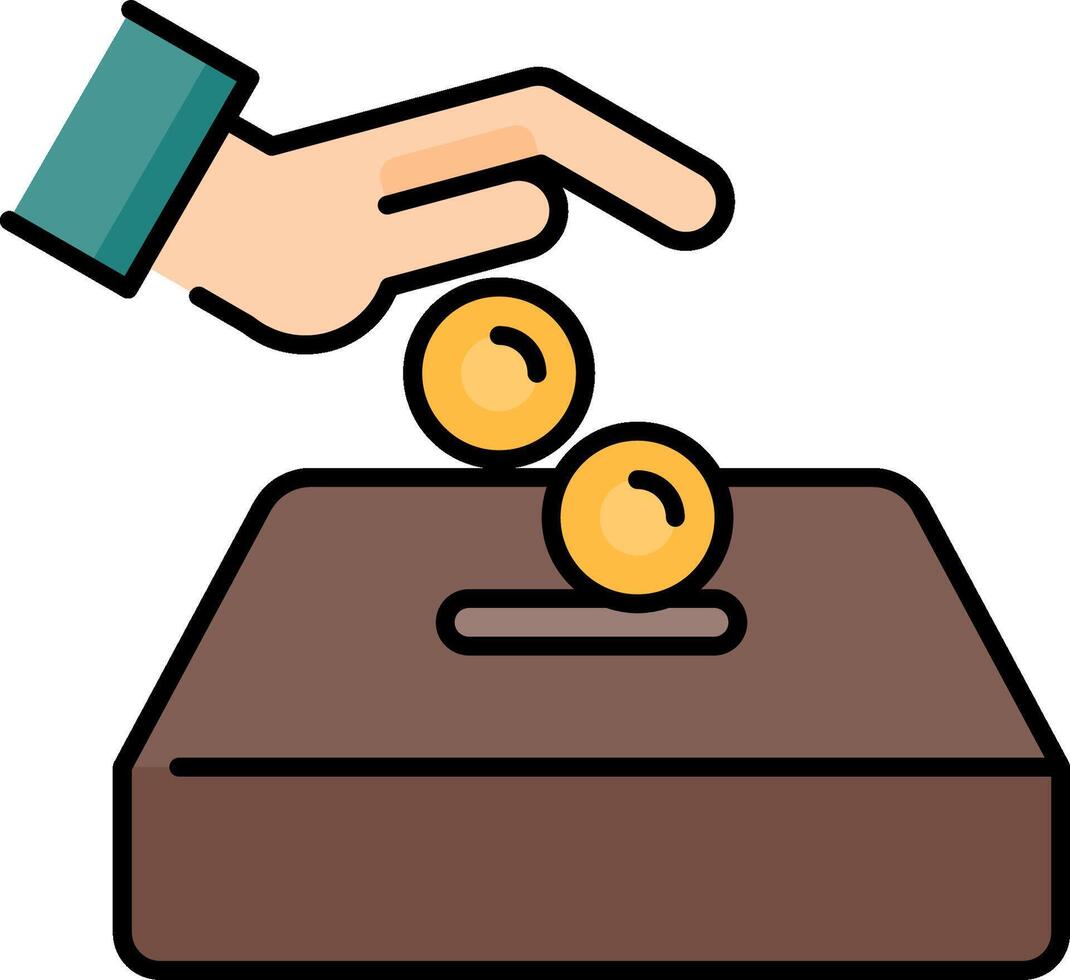 A hand putting coins into a box vector