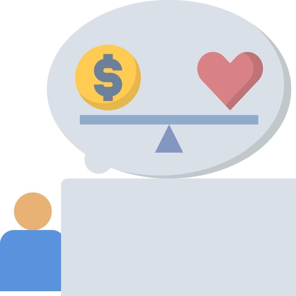 A person is balancing a coin and a heart on a scale vector