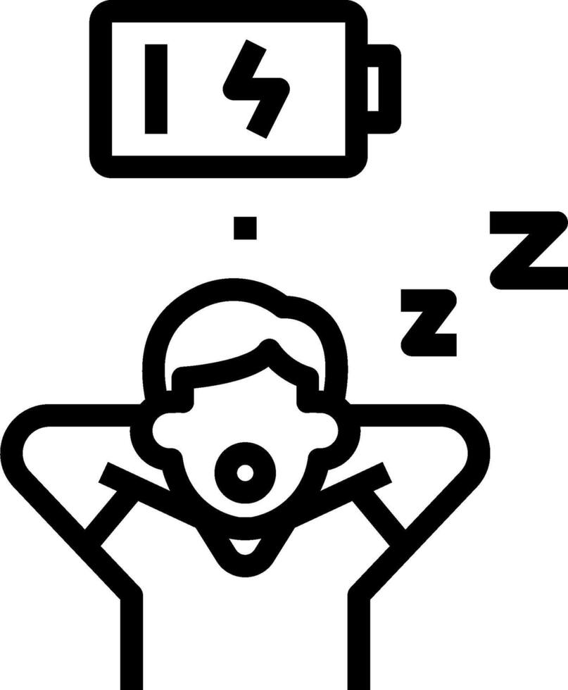 A man is sleeping with his head on his chest and a battery icon above him vector
