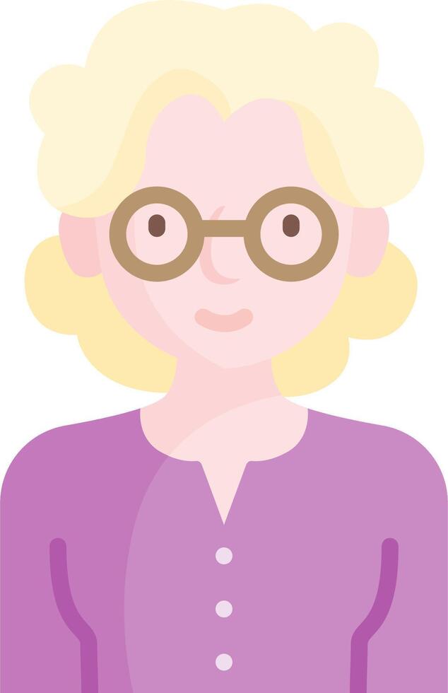 An old woman with glasses and a purple shirt vector
