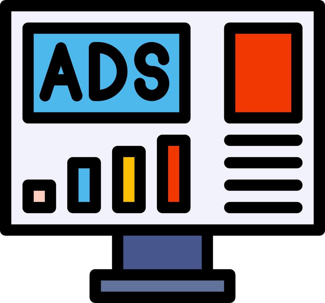 Ads on a computer monitor with a bar chart vector