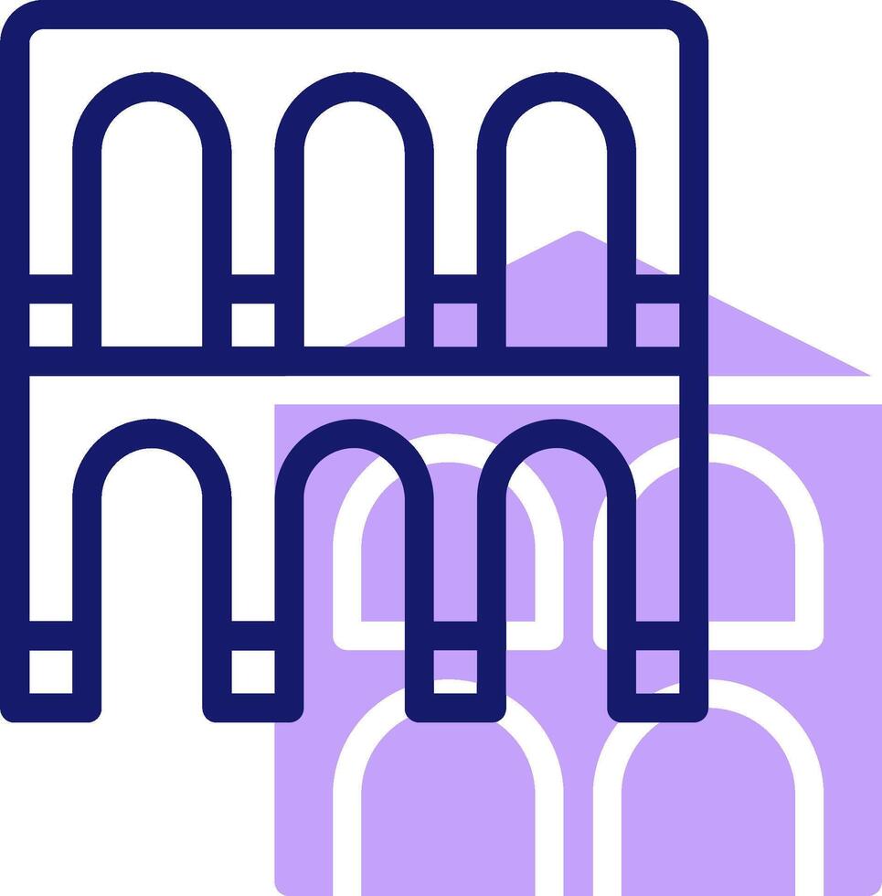 A purple and white icon of a building with arches vector