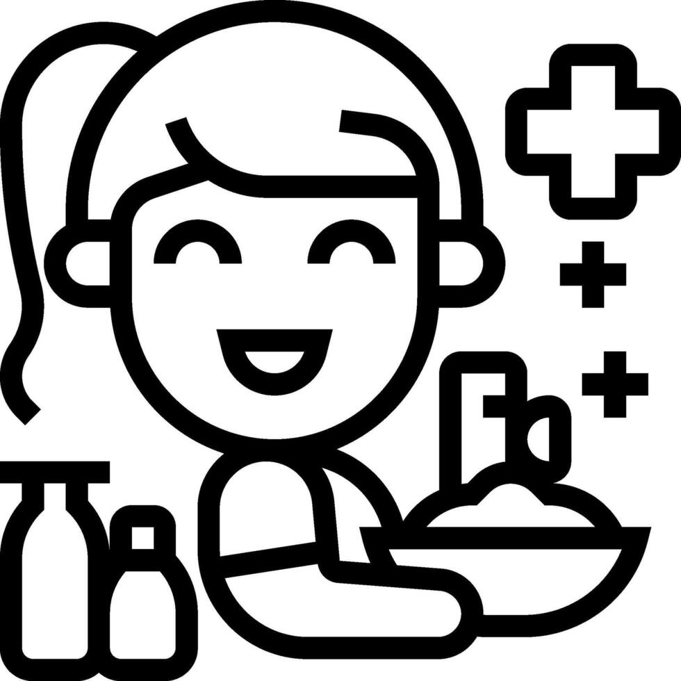 A woman is holding a bowl of food and a bottle of shampoo vector