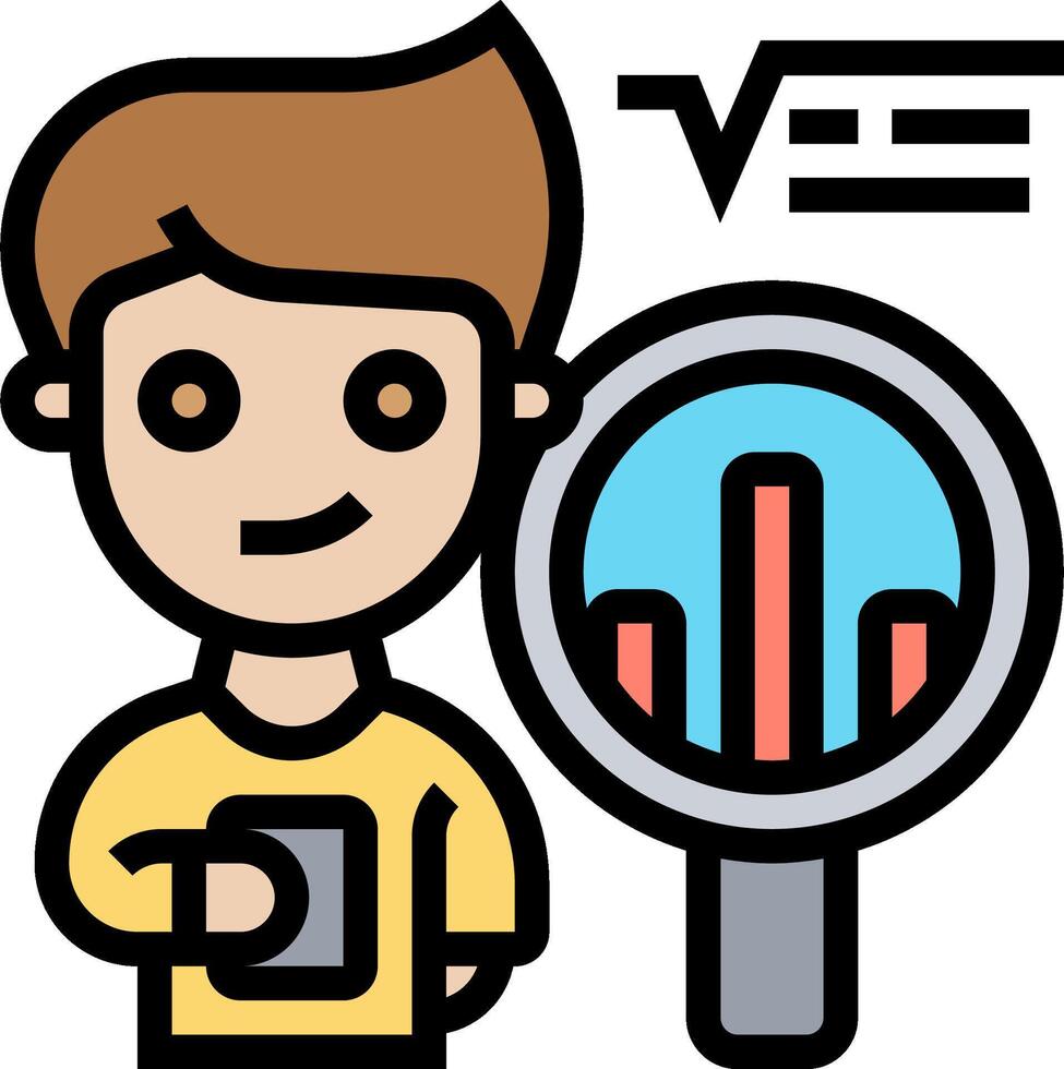 Man holding a magnifying glass icon vector