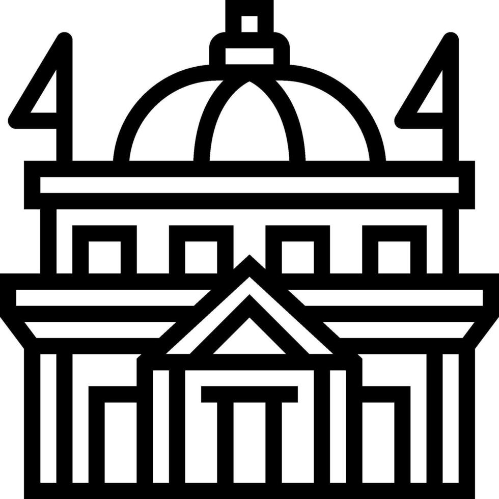 A black and white image of a building with flags vector