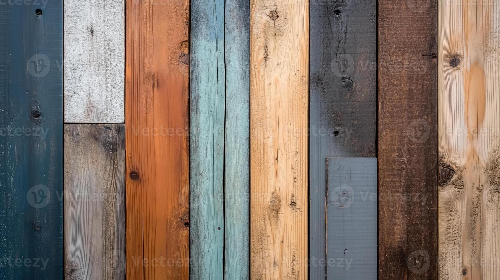 Close-up of rustic wooden planks with varying shades and textures, perfect for design backgrounds photo