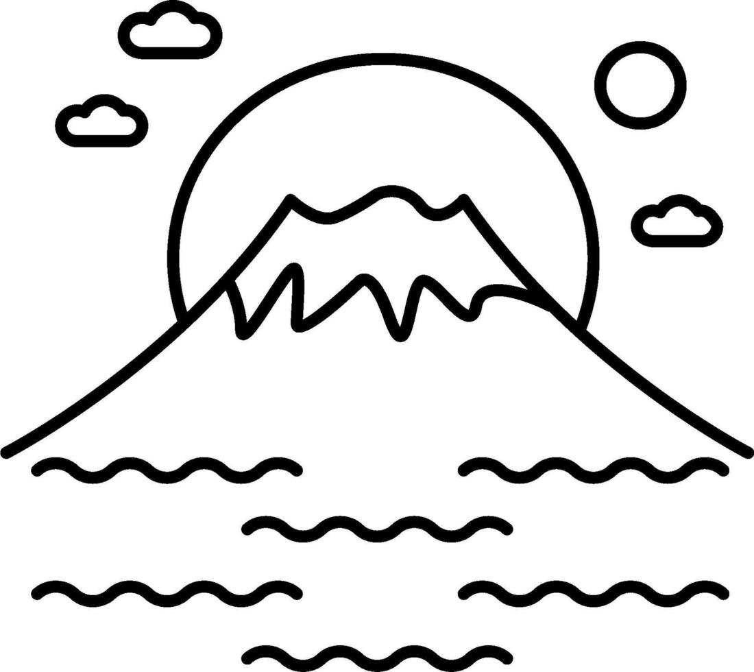 A mountain and a lake are shown in a line drawing vector
