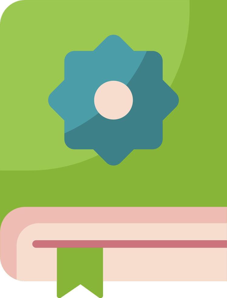 A green book with a blue flower on it vector