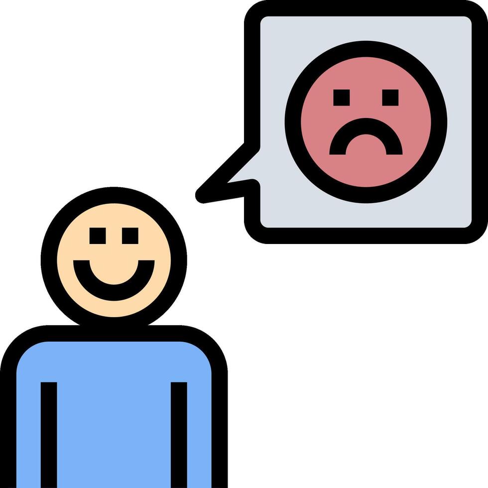 A man is talking to a speech bubble with a sad face vector