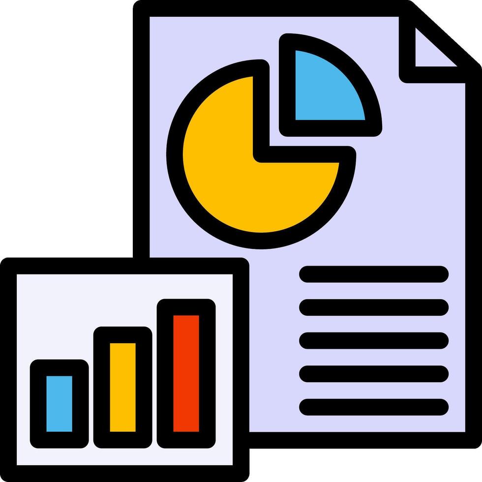 A document with a pie chart and bar graph vector